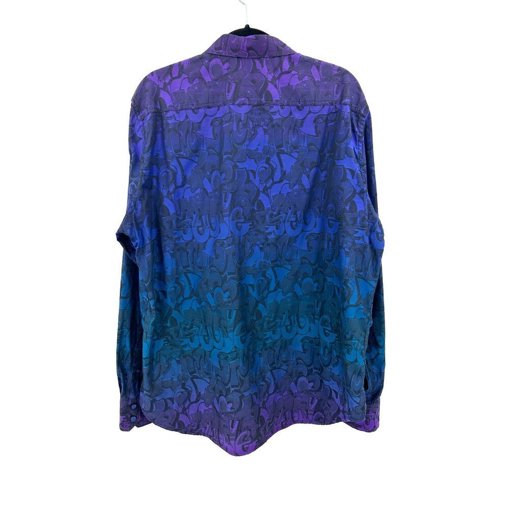 ROBERT GRAHAM Beat Street Blue Purple Ombre Graffiti Long Sleeve Dress Shirt XL - Picture 2 of 6